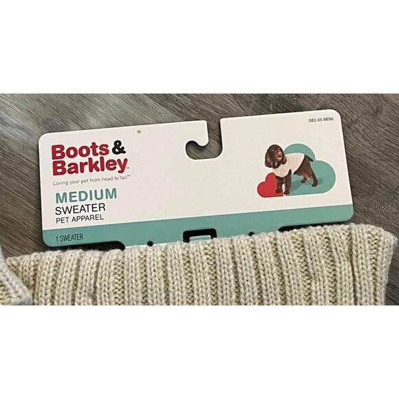 NEW Dog PET SWEATER & HAT OUTFIT SET Medium Cream Knit Boots & Barkley 2pc Set - Picture 4 of 10